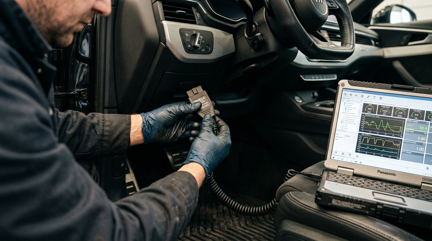 OBD2 kabeļa pieslēgšana automašīnai un kļūdu skenēšana ar portatīvo datoru